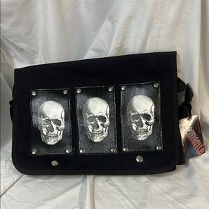 Demonia Black Skull Messenger Bag